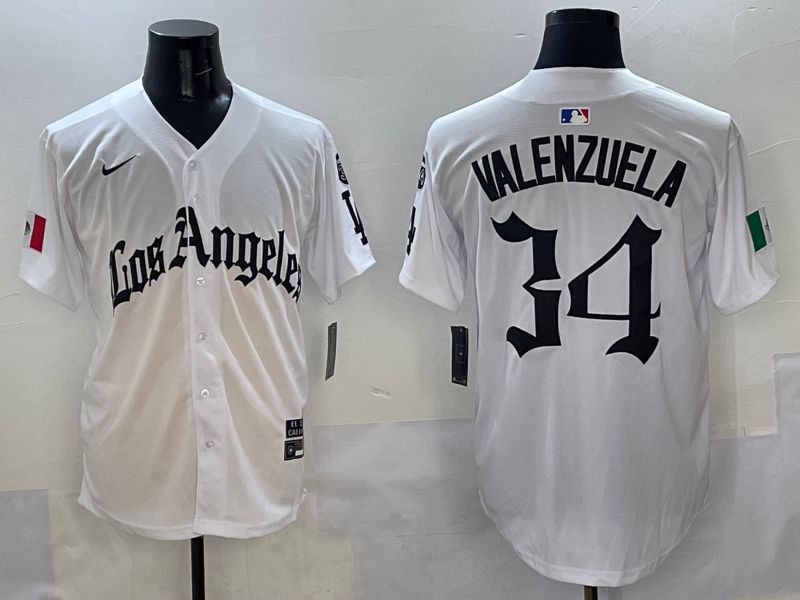 Men Los Angeles Dodgers #34 Valenzuela White Five generations Joint Name 2025 Nike MLB Jersey style 1